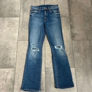 MOTHER the insider flood blue straight leg distressed jeans cropped 25.
